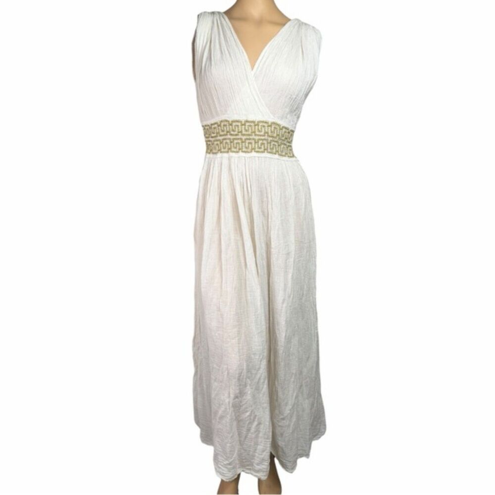 Vintage Greek Cotton Maxi Dress White OS